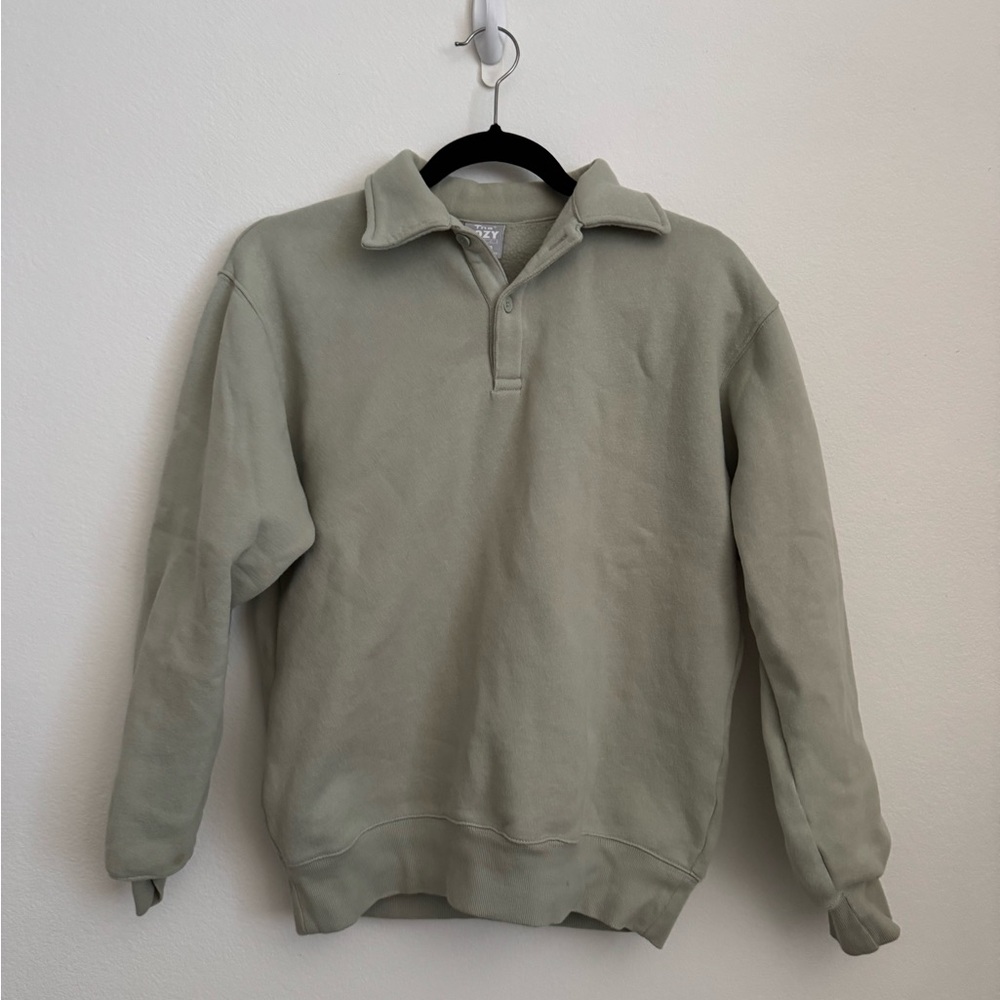 TNA Light Sage Green Collared Pullover Sweatshirt